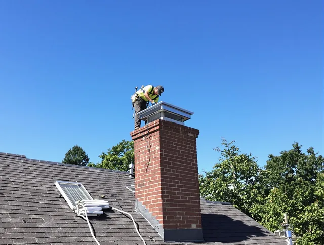 Montebello Chimney Sweep technician measuring a chimney cap in Montebello, CA