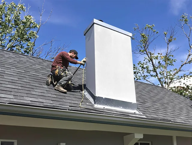 Montebello Chimney Sweep team member finishing chimney construction in Montebello, CA