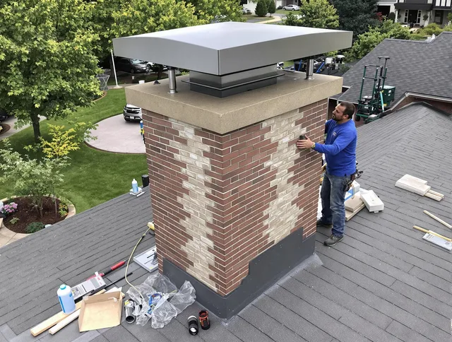Montebello Chimney Sweep team working on a custom chimney remodel in Montebello, CA