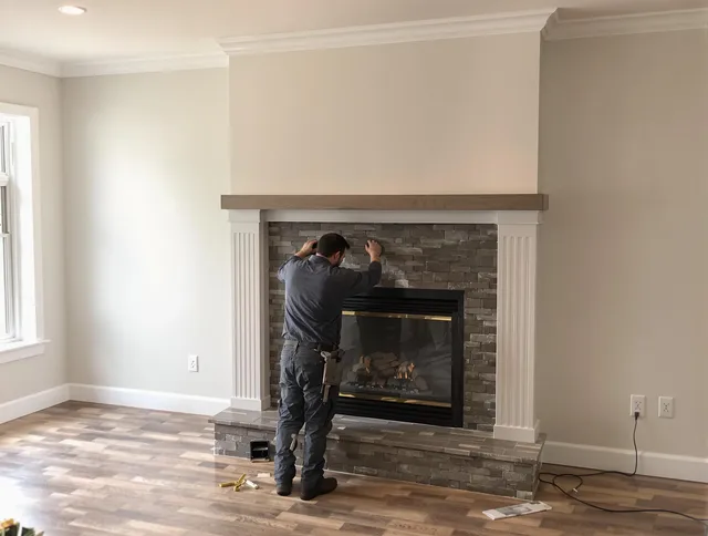 Montebello Chimney Sweep finishing a custom fireplace install in Montebello, CA